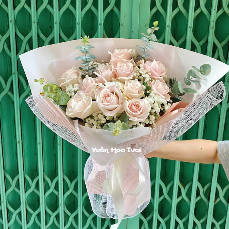 Bó Hoa Hồng Kem Dâu Baby Trắng Thiên Thần 5 03