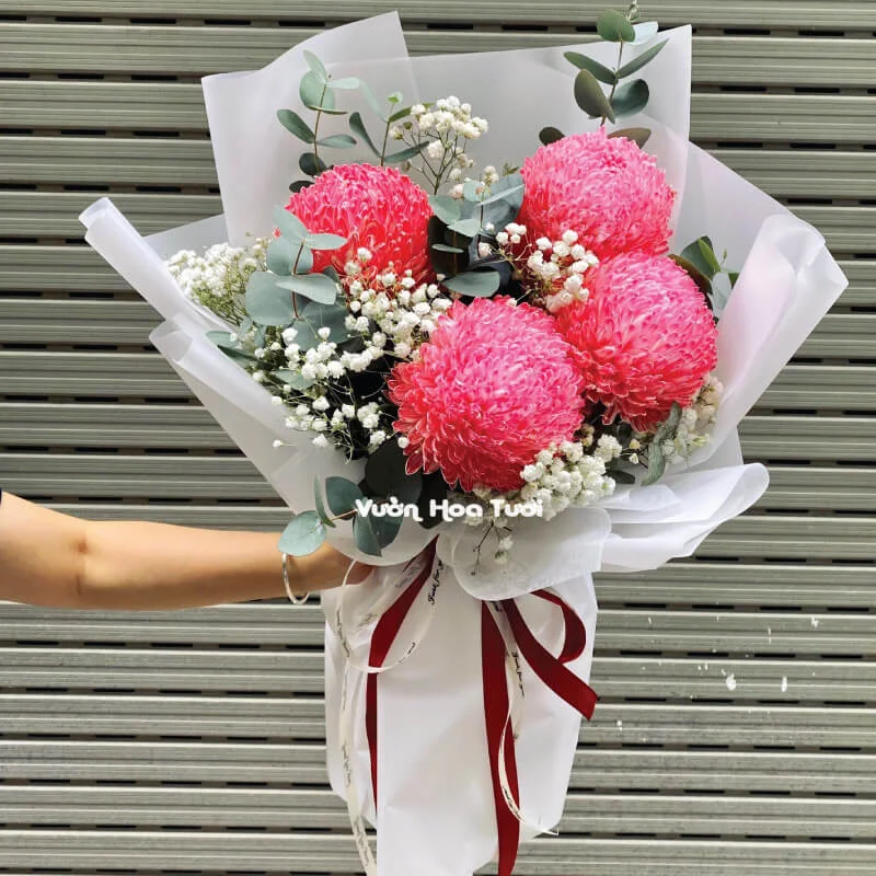 Bó Hoa Cúc Mẫu Đơn Đỏ 4 Bông Tặng Sinh Nhật 2 09