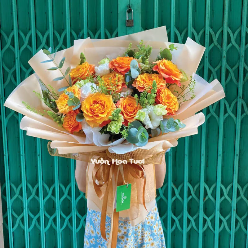 Bó Hoa Hồng Cam Cát Tường Trắng Harmony 9 12