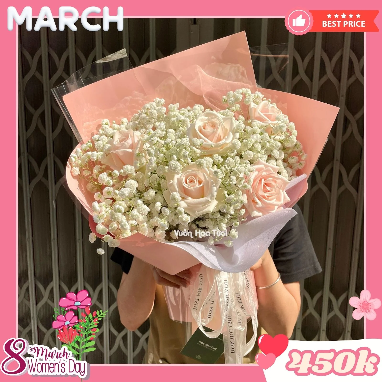Bó Hoa 8 Tháng 3 Baby Hồng Kem Xinh 1 23hoa 8 thang 3