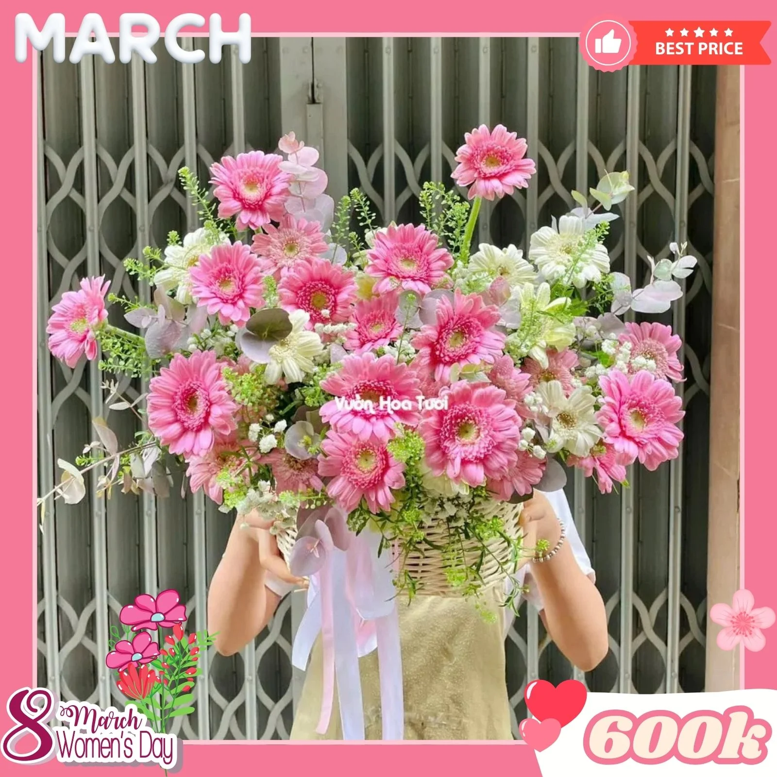 Giỏ Hoa Đồng Tiền Hồng 8 Tháng 3 7 31hoa 8 thang 3