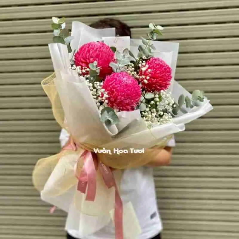 Bó Hoa Cúc Mẫu Đơn Hồng Đậm 03 Bông 8 Bo Hoa Cuc Mau Don 03 Bong Hong Dam