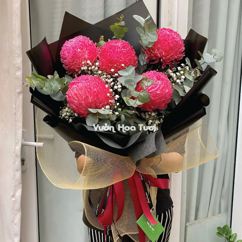 Bó Hoa Cúc Mẫu Đơn Tặng Sếp Nam - 05 Bông 19 Bo Hoa Cuc Mau Don Do Huyen Bi