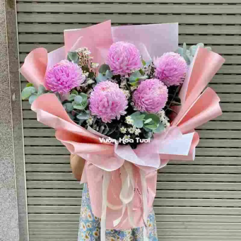 Bó Hoa Cúc Mẫu Đơn Hồng Phấn Dịu Dàng 11 Bo Hoa Cuc Mau Don Hong 5