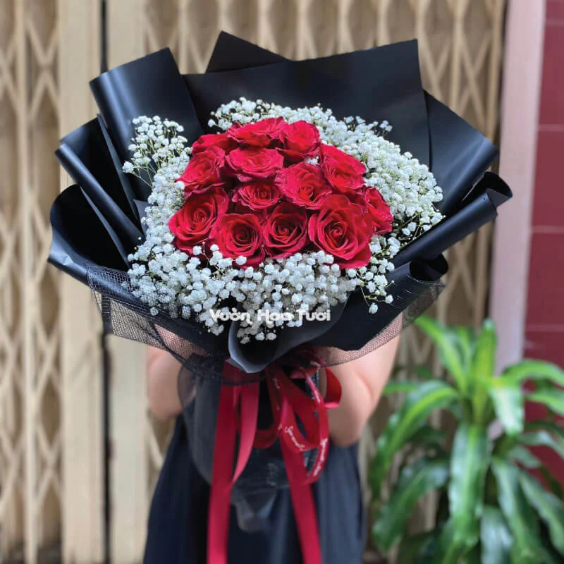 Bó Hoa Hồng Đỏ Baby Trắng I Love You 17 Bo Hoa Hong Do Baby I Love You