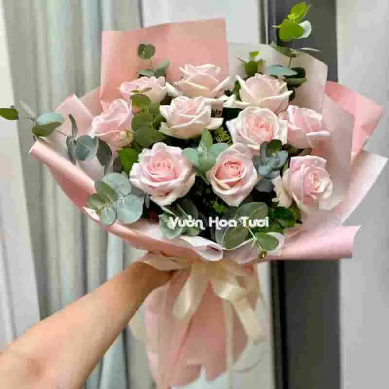 Bó Hoa Hồng Kem Dâu Simple 10 Bông 15 Bo Hoa Hong Kem Dau 9