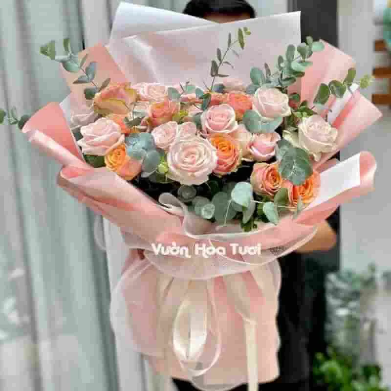Bó Hoa Hồng Kem Ngọc Trai Happy Sunny 16 Bo Hoa Hong Kem Ngoc Trai 10