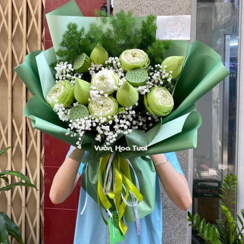 Bó Hoa Sen Xanh Tặng Sinh Nhật Ông/Bà 10 Bo Hoa Sen Xanh Tang Ba