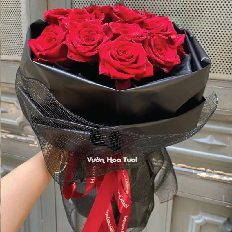 Bó Hoa Hồng Đỏ Bó Tròn Xinh Xắn 18 Bo hoa hong do bo tron