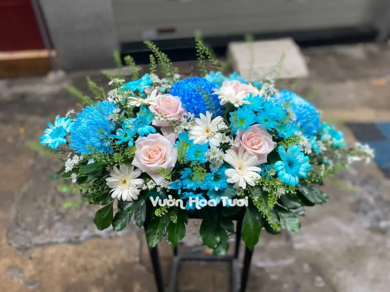 Dĩa Hoa Để Bàn Tone Xanh Blue 9 Dia hoa su kien min