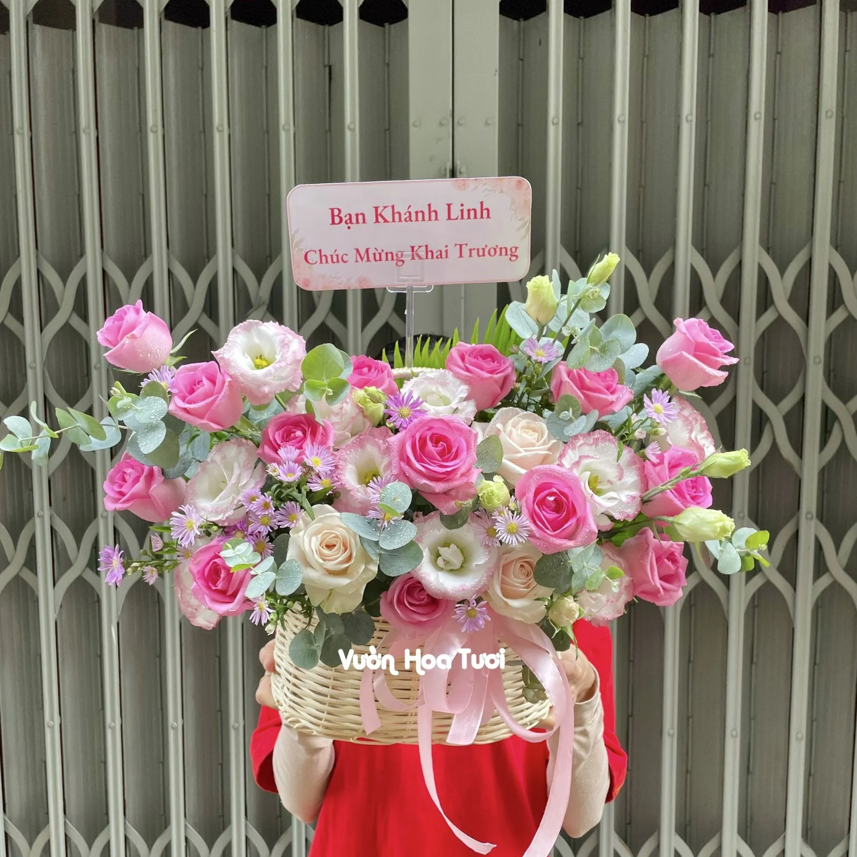 Giỏ Hoa Tươi Chúc Mừng Hồng Cánh Sen 19 GIo Hoa Tuoi Khai Truong Hong SEN jpg