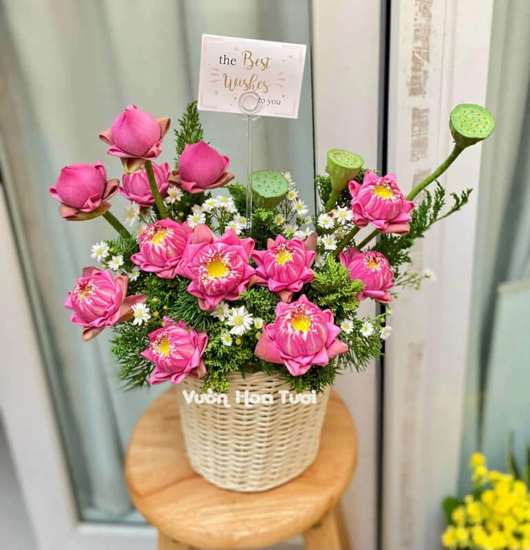 Giỏ Hoa Sen Hồng Xinh Xắn 20 Gio Hoa Sen Hong
