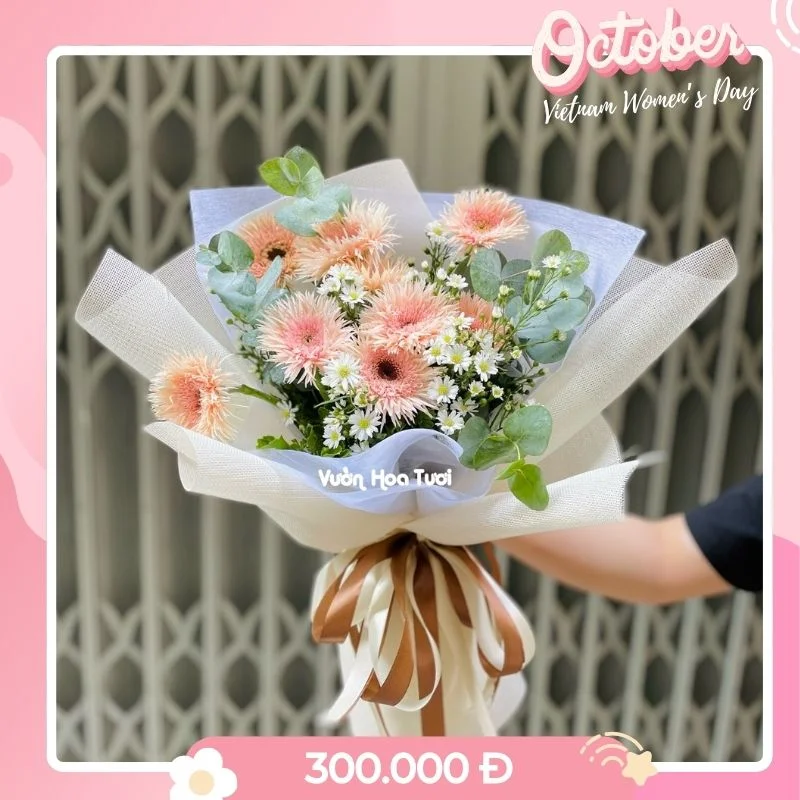 Bó Hoa 20 tháng 10 Pastel Đồng Tiền Pink Ngọt Ngào 15 Hoa 20 Thang 10 Hoa 20 Thang 1017 jpg