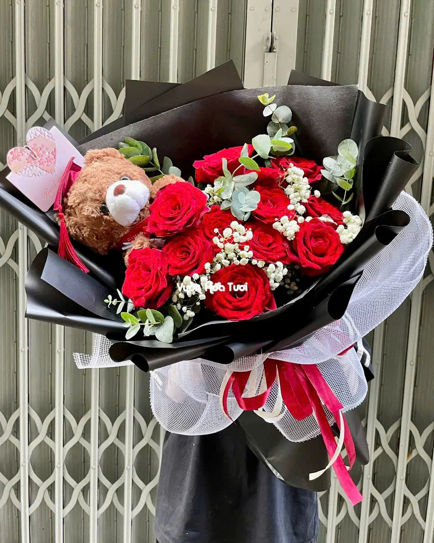 Hoa Bó Hồng Đỏ Tốt Nghiệp BabyBear 16 Hoa Bo Hong Do Tot Nghiep BabyBear