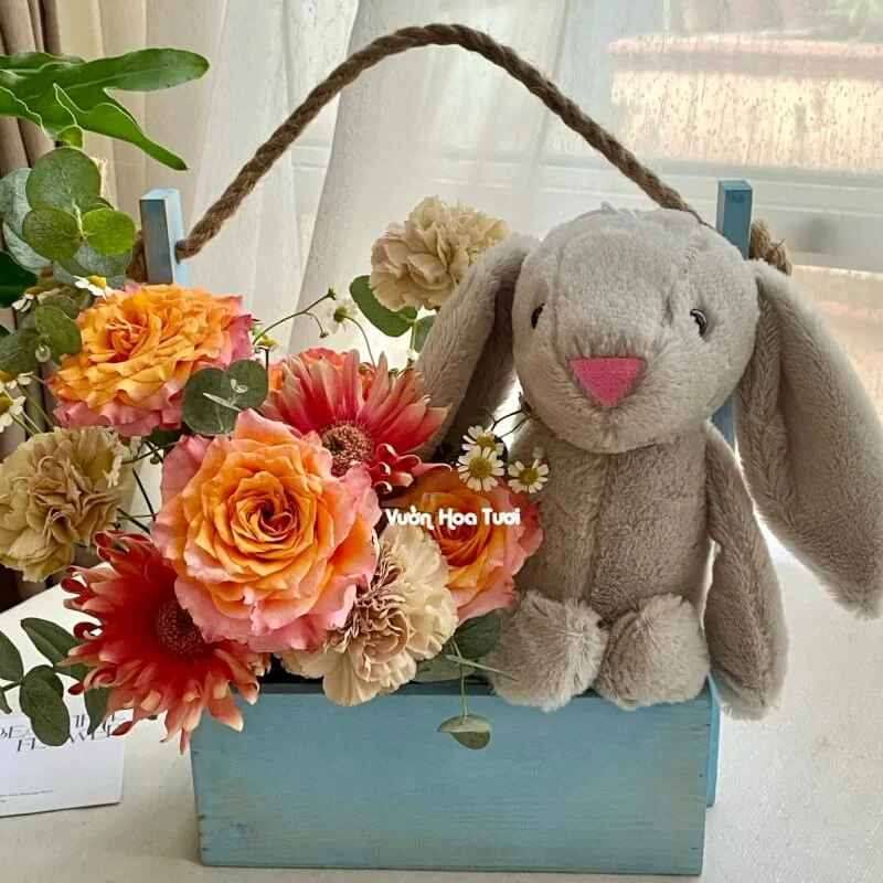Giỏ Hoa Thỏ Bông JellyCat Xám 3 IMG 9643