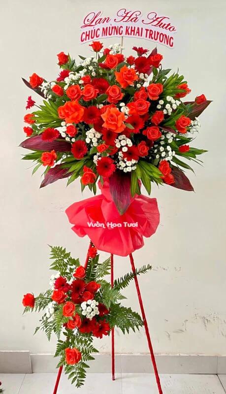 Kệ Hoa Khai Trương Hồng Đỏ 4 <br> May Mắn Tinh Tế 8 Ke hoa khai truong dong tien