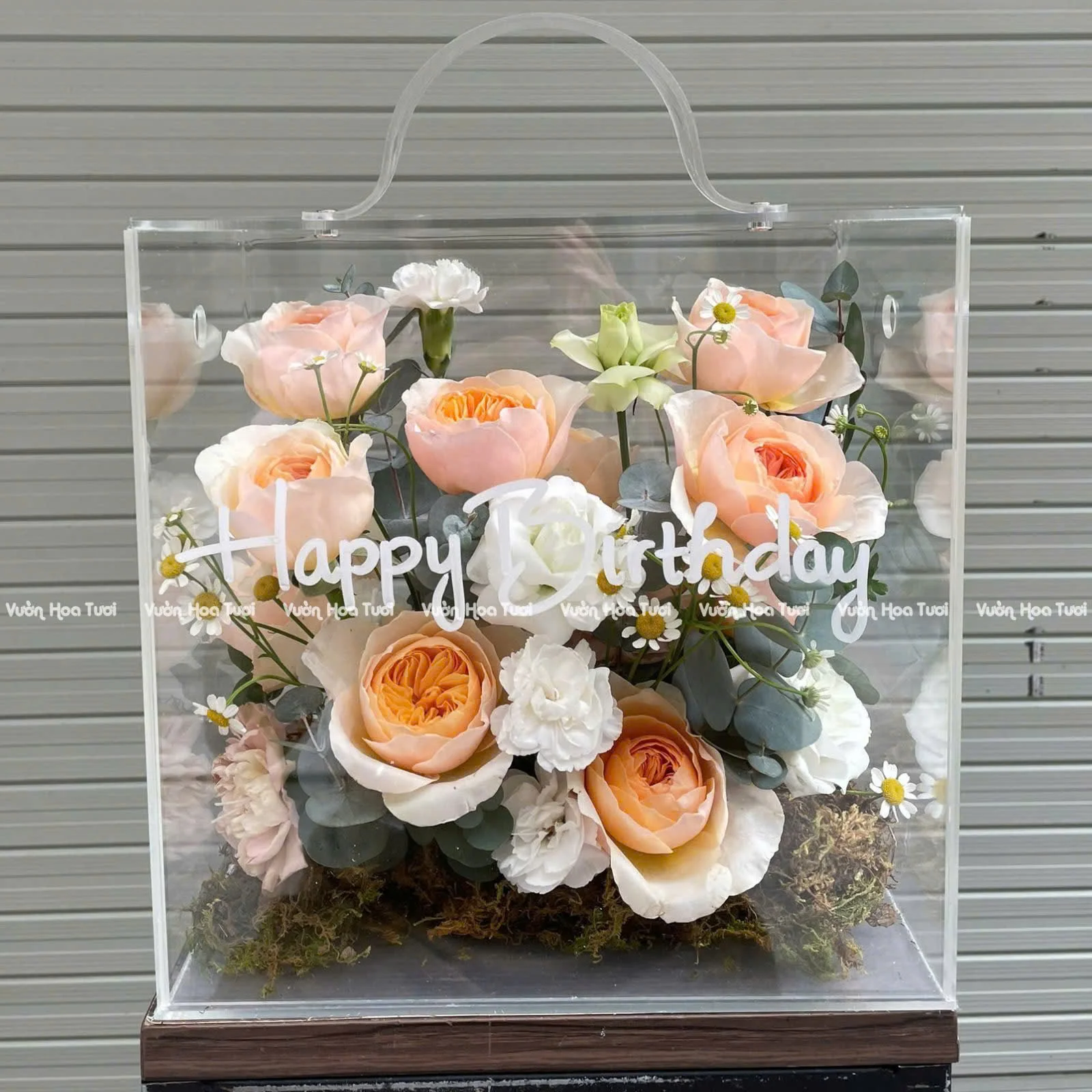 Hộp Hoa Mica Juliet Bloom 4 Vali Hoa Tuoi Mica 3