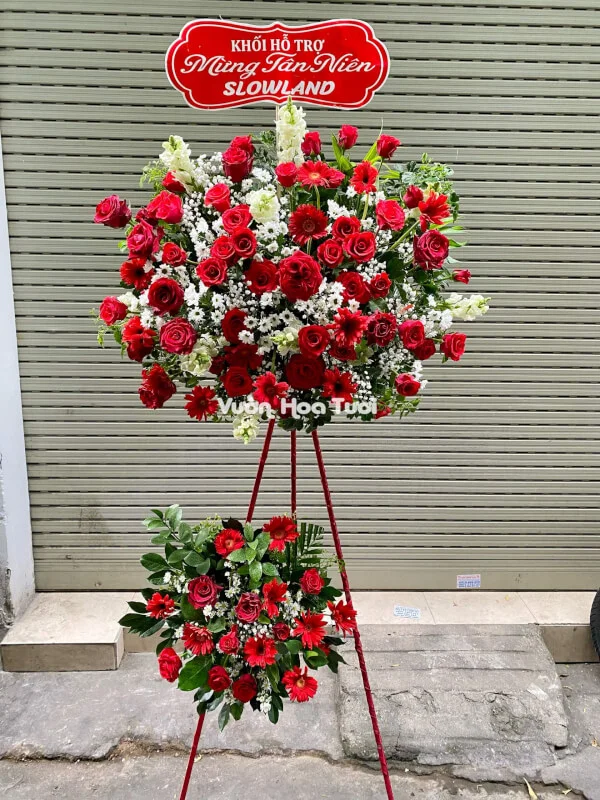 Kệ Hoa Khai Trương Hồng Đỏ 3 <br> Thần Tài Ghé Thăm 7 ke hoa khai truong hong do