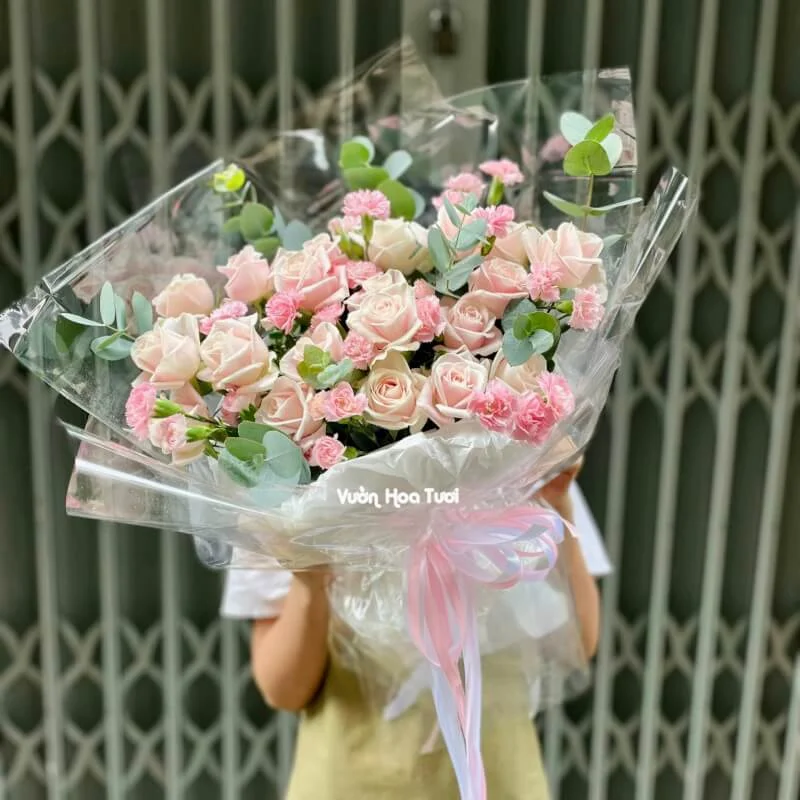 Bó Hoa Sinh Nhật Đẹp Hồng Kem Xinh 6 phonto 75 1