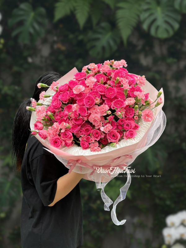 Sophie Pink Sweety 18 Bó Hoa Hồng Sophie Pink Sweety